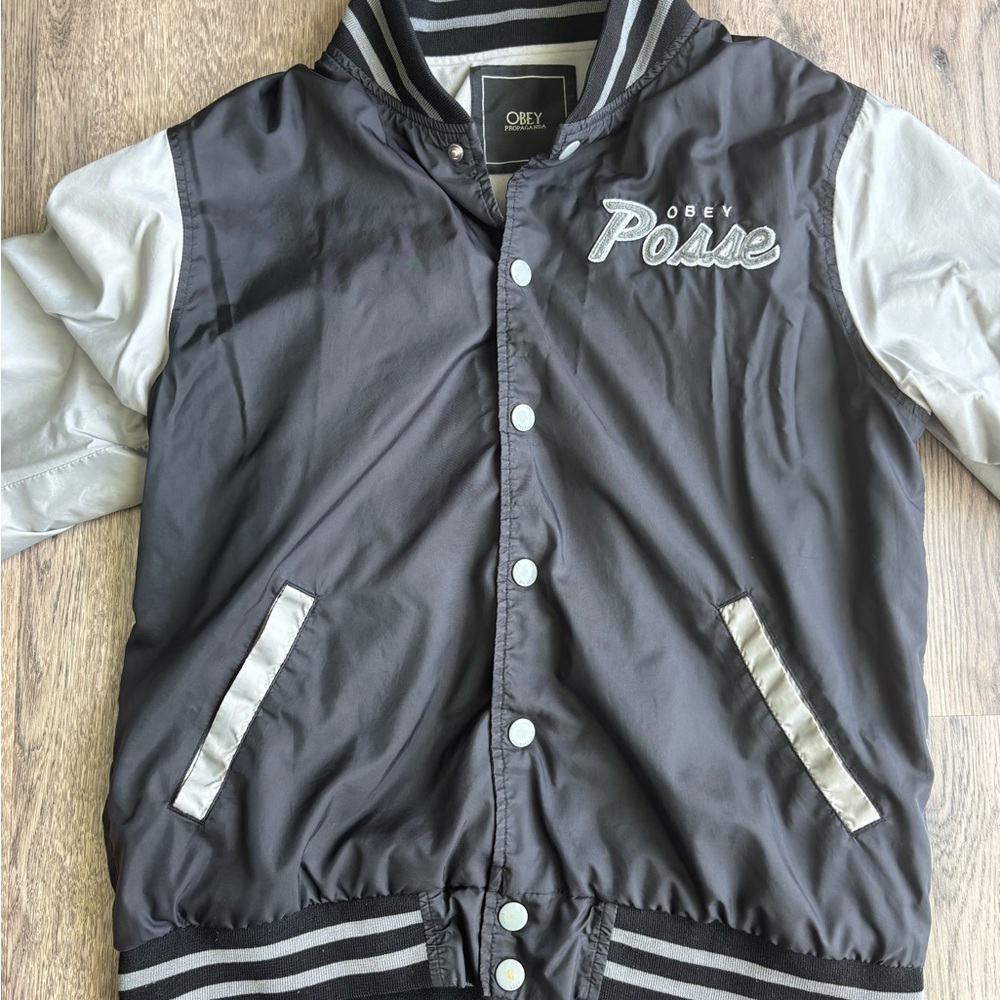 Obey Varsity Posse Black and White Jacket Sz.M - Picture 2 of 10